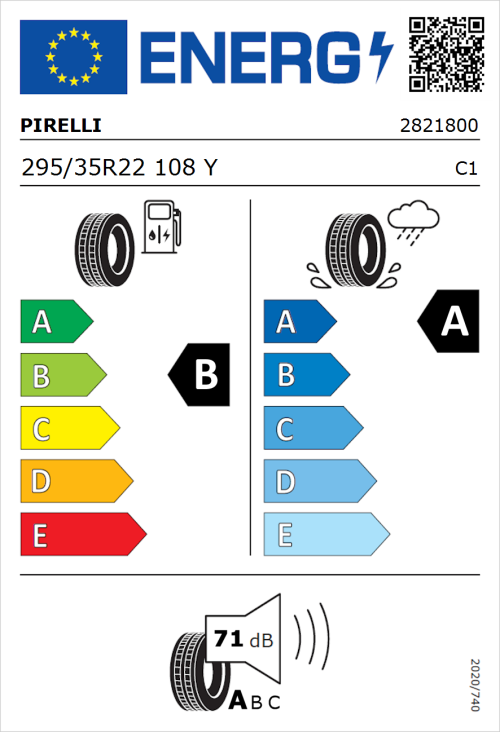 Tyre Label for Pirelli P Zero 295/35R22 108Y