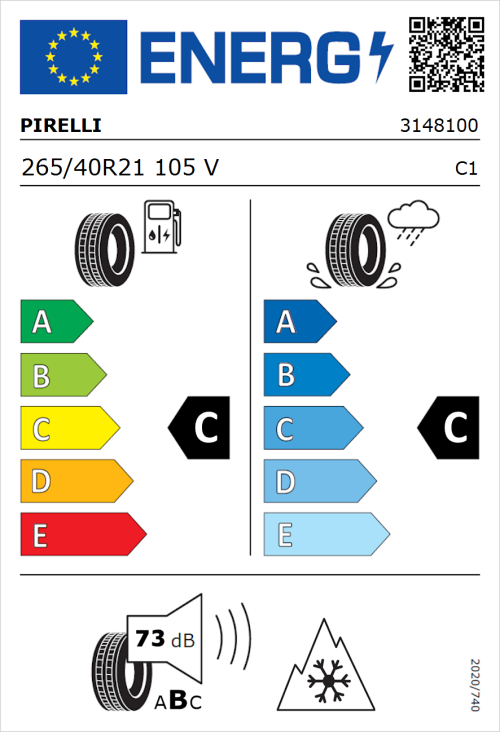 Tyre Label for Pirelli Scorpion Winter 265/40R21 105V