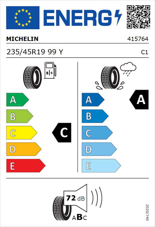 Tyre Label for Michelin Pilot Sport 5 235/45R19 99Y