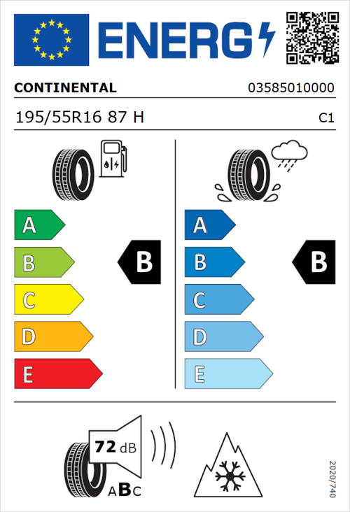 Tyre Label for Continental AllSeasonContact 195/55R16 87H