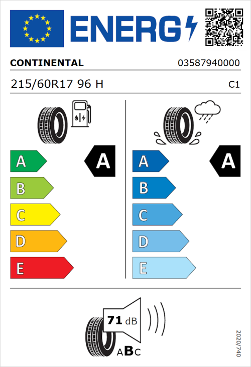 Tyre Label for Continental EcoContact 6 215/60R17 96H