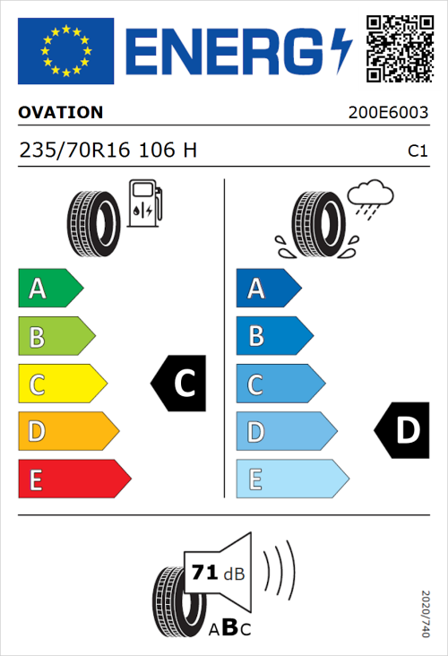 Tyre Label for Ovation VI-286 HT 235/70R16 106H