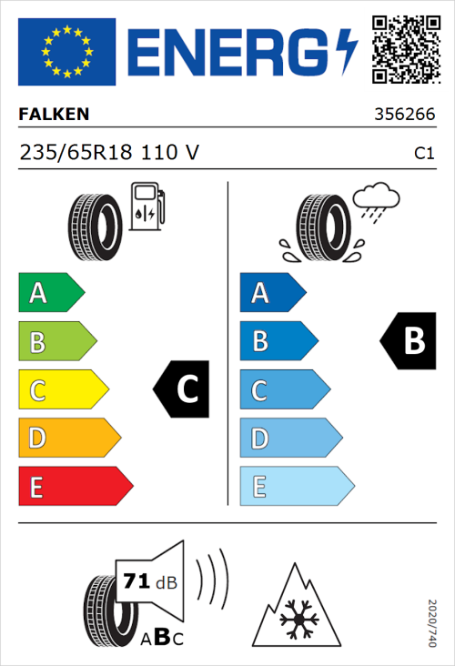 Tyre Label for Falken Euroall Season AS220 PRO 235/65R18 110V