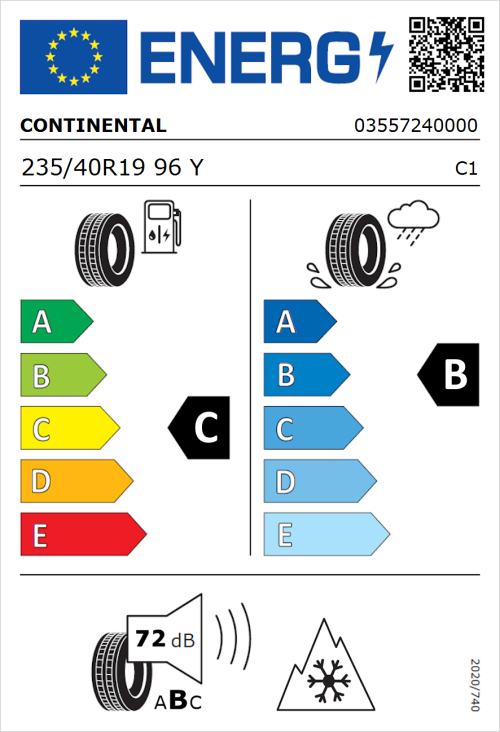 Tyre Label for Continental AllSeasonContact 235/40R19 96Y