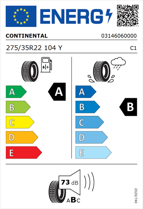 Tyre Label for Continental EcoContact 6 275/35R22 104Y