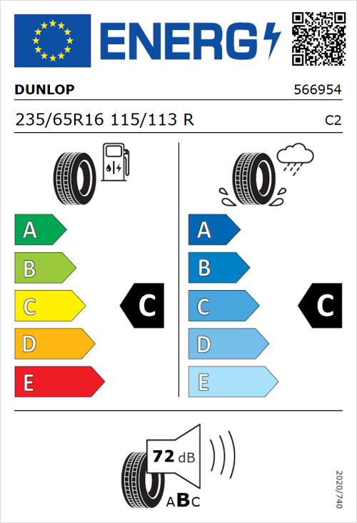Tyre Label for Dunlop Econodrive 235/65R16 115/113R