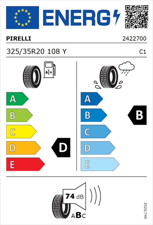 Tyre Label for Pirelli P Zero 325/35R20 108Y