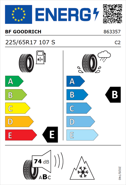 Tyre Label for BF Goodrich All-Terrain T/A KO2 RBL 225/65R17 107S