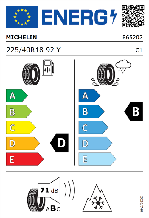 Tyre Label for Michelin CrossClimate + 225/40R18 92Y