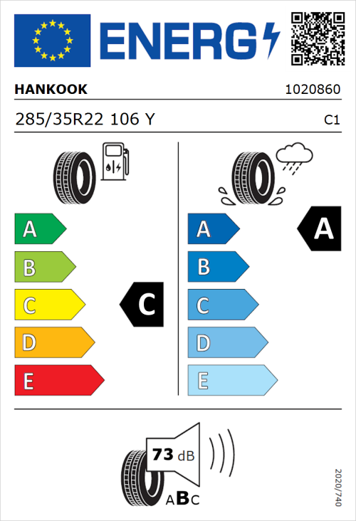 Tyre Label for Hankook Ventus S1 Evo2 (K117A) 285/35R22 106Y