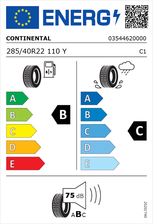 Tyre Label for Continental ContiCrossContact LX Sport 285/40R22 110Y